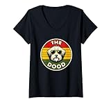 Photo Gallery donna cane vintage retrò goldendoodle the dood con occhiali da maglietta con collo a v Photo Gallery donna cane vintage retrò goldendoodle the dood con occhiali da maglietta con collo a v