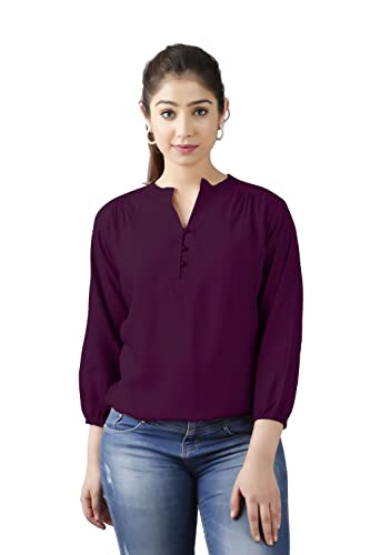 Image of Himanshi Enterprises Women's 3 /4 Sleeves Mandarin Nack Rayon Casual Solid Short Kurti