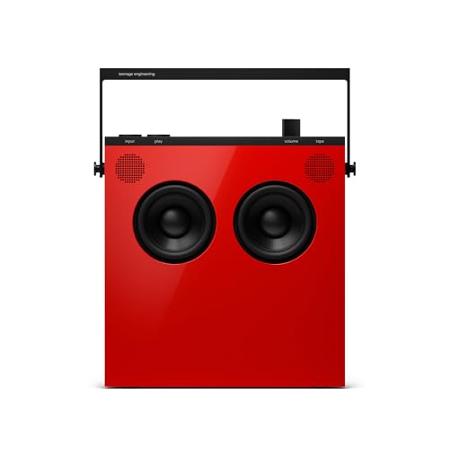 teenage engineering OB–4 Portable Bluetooth Wireless Stereo Speaker with fm-Radio and Long-Lasting, Rechargeable 72 Hour Battery Life, red