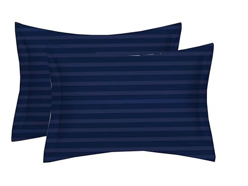 Image of 220 Cotton Feel Glace Cotton Double Bedsheet with 2 Pillow Cover (90x90 inch) Navy Blue