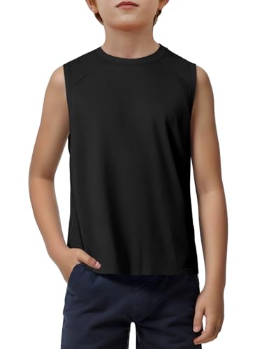 La Mejor Selección de Camisetas de tirantes para Niño - solo los mejores. 45 Haloumoning - Camisetas sin mangas para niños, camisetas atléticas con cuello redondo, camisetas para niños de 5 a 14 años, Negro -, 7-8 Años