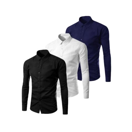 Kit 3 Camisa Social Masculina Slim Fit Premium Pronta Entreg (BR, Alfa, M, Slim, Sortido)
