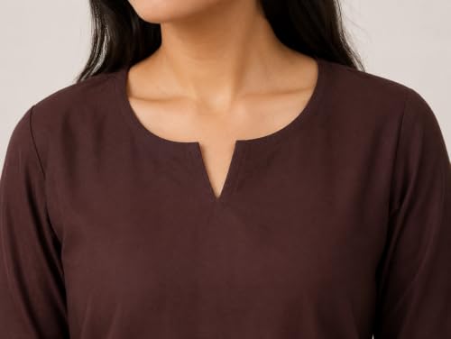 Image of Women's Rayon Solid Straight Kurti | 3 /4 Sleeve | Round Neck with V Cut | Regular Fit | Casual Office Wear Kurta for Women