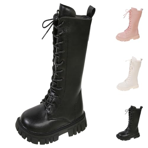 Genérico Botas Niña Altas hasta La Rodilla Zapatos Escolares Sintética con Cordones Y Cremallera Lateral Punk Boot De Princesa Bota De Goma Botas De Combate