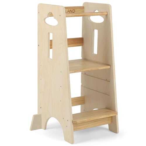 COSYLAND Tour d Observation Enfant Réglable en Hauteur Tour d'observation Montessori, Sûr et Sécurisé Tour d'apprentissage Bebe en Bois, Chaise Montessori Enfant À Partir de 18 Mois - Naturel