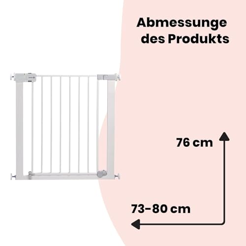 Safety 1st Auto Close Gate, Treppenschutzgitter ohne Bohren, 73–80 cm (max. 136 cm erweiterbar), automatisch schließendes Türschutzgitter, mit einer Hand öffnen, kein Bohren, Zweifachsicherung, Weiß