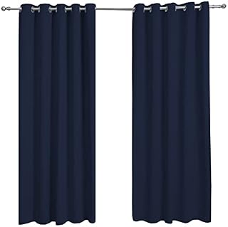 Sleepdown Ultra Soft Eyelet Blockout Curtains Thermal Insulated for Bedroom and Living Room 46 x 54 Inch Navy Blue 2 Panels