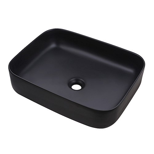 KES Bathroom Vessel Sink Above Counter Rectangular Porcelain Matte Black Countertop Bowl Sink for Lavatory Vanity Cabinet Contemporary Style, BVS120-BK