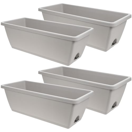 IWOWHERO 4 Sets Windowsill Planter Box Vegetable Pot with Drainage Rectangular Flower Pot Outdoor Tray