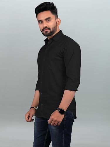 Image of Men Regular Fit Solid Spread Collar Casual Shirt