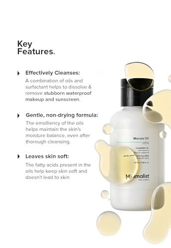 Image of Minimalist Hydrating Cleansing Oil - Removes Waterproof Makeup, Sunscreen & Impurities, Nourishing Marula Oil & Vitamin E, Lightweight Daily Cleanser for All Skin Types (100 ml)
