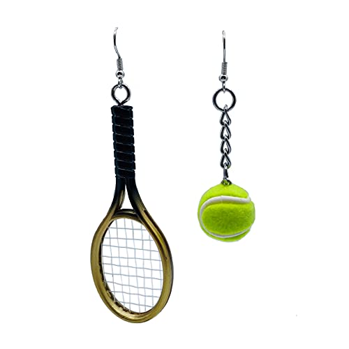 Sports Earrings - Tennis Earrings for Men & Women - Tennis Gifts for Women - Tennis Jewelry - Tennis Racquet & Ball Earrings - Unique Gift for Tennis Lovers - Tennis Bat & Ball for Men & Women (Mustard Gold)