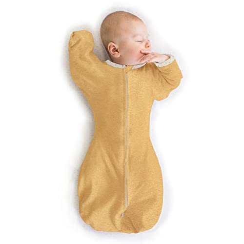 Image of SwaddleDesigns Transitional Swaddle Sack, Arms Up Half-Length Sleeves & Mitten Cuffs, Swaddle for Newborn Transition to Baby Sleep Sack Wearable Blanket, Medium, 3-6 Month, 14-21 lb, Heathered Gold