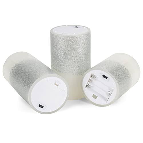 Elanze Designs Silver Tone Glitter 6 Inch Wax Led Flameless Pillar Candles Set Of 3 thumb #4