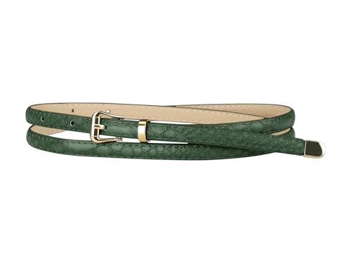 Allegra K Womens Skinny Embossed Leather Belts Alloy Pin Buckle Belt for Jeans Dresses Pants 104cm/41 Dark Olive Green