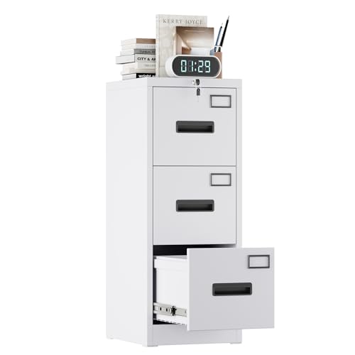 FlairVibe A4 Armario Archivador Metálico, 3 Cajonera Oficina Archivadores Verticales, Bloqueable, Incluye 2 Llaves, Dispositivo de Inserción, Muebles Oficina