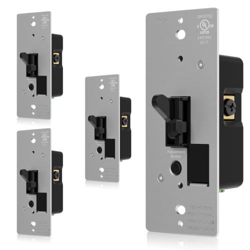 AIDA Toggle Slide Dimmer Switch for Dimmable LED Light/CFL/Incandescent 600 Watt max, Single-Pole or 3-Way, Rocker On/Off Wall Switch with Dimmer Slider, Wall Plate NOT Included, UL, Black, 4 Pack