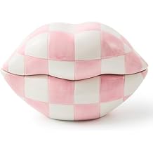 MACKENZIE-CHILDS Ceramic Kiss Me Box, Decorative Storage Box for Home Use, Pink-and-White Rosy Lips