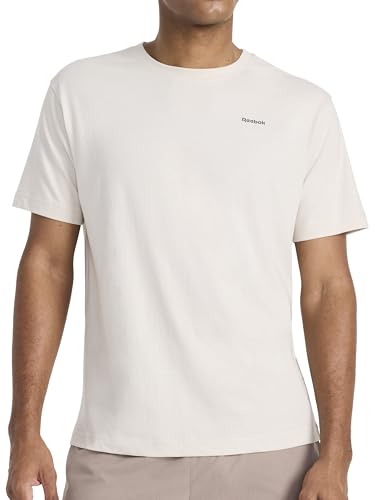 Reebok Men’s Schematic Short Sleeve Crewneck T-Shirt, Standard Fit, Lightweight Cotton-Poly Jersey Fabric, Pumice Stone, Medium - image 1