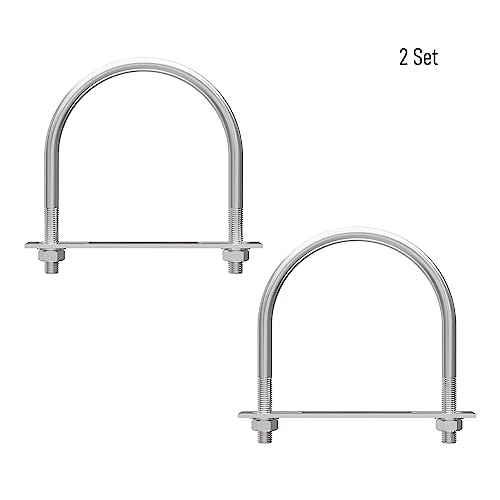Image of 2 Sets 304 Stainless Steel Round Bend U-Bolts 3.5 inch(89mm) Inner Width 4.84 inch(123mm) Length M10 with Nuts, Frame Plate, Washers, Accessories for Boat Trailer Axle Sailboat Trailer