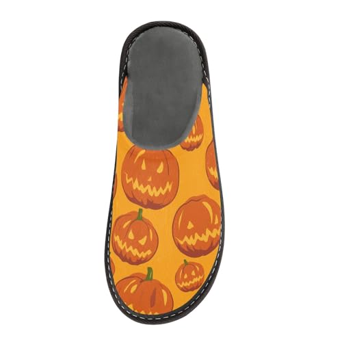 JUNZAN Halloween Pumpkins Memory Foam Slippers for Women Men House Slippers for Bedroom Indoor Orange2