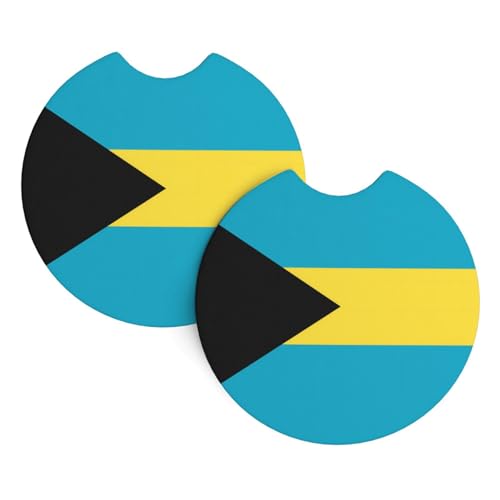 Phayah Lot de 2 sous-verres avec motif drapeau des Bahamas - Avec encoche de doigt - Accessoires d'intérieur de voiture
