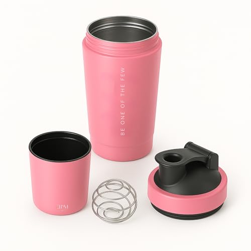 Coqueteleira Aço Inox 600ml com Compartimento Inferior ELLYM NUTRITION Misturador Ideal Shakes (Rosa)