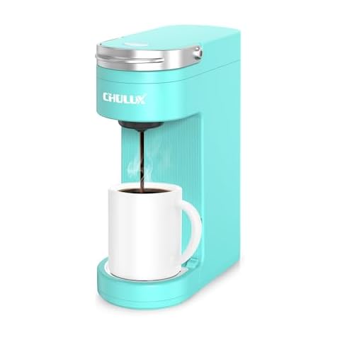 CHULUX Slim Single Serve Coffee Maker for K Cup, Mini Travel One Cup Coffee Machine for Home, Desk, Kitchen and Bedroom, Fits Travel Mug, Aqua Cover