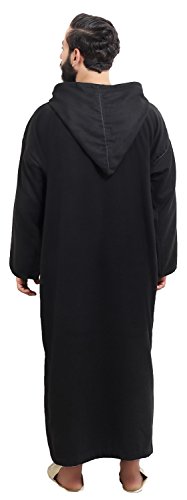 Moroccan Men Djellaba Handmade Winter Cotton Delicate Embroidery Black Large to X-large3