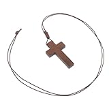 TOYANDONA Collar con Colgante de Cruz de Madera Retro, Cuerda Ajustable para Hombre y Mujer, Diseño Unisex, Colgante de Madera Natural para Uso Diario y Ocasiones Casuales