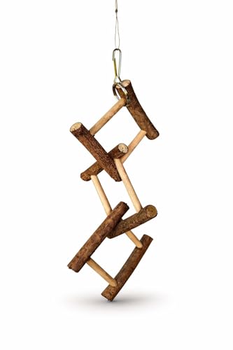 Image of KSK Natural Wood Bird Hanging Toy for Budgies, Lovebirds & Cockatiels - Chewable Climbing Ladder with Real Wood Sticks - Cage Activity Toy for Small & Medium Parrots
