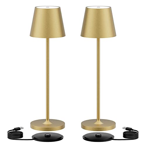 Ralbay Ip54 Waterproof Outdoor Gold Table Lamp 2 Pack,4800Mah Rechargeable Battery Desk Lamp,Aluminum Material Shell,Cordless Outdoor Cordless Dimmable Table Lamp,For Bedroom,Coffee Table,Restaurant #TOP25