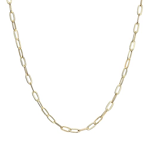 PAVOI 14K Gold Plated Curb Paperclip Box Sphere Bead Snake Herringbone and Figaro Chain Adjustable Necklace