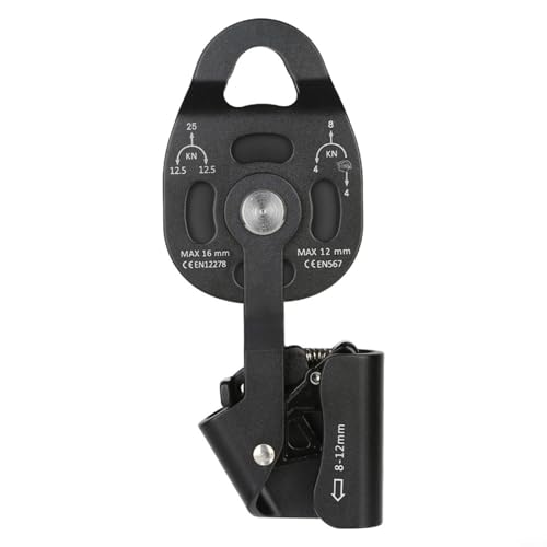 Sileduove Polea de escalada unidireccional Levantador de rescate de roca con bloqueo de trinquete y rueda cóncava 25KN Carga estática Aleación de aluminio para cuerda de 8-12 mm engranaje de