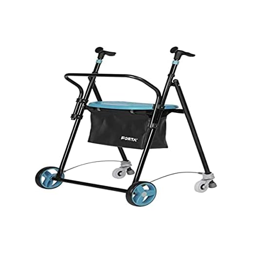 Forta Walker with 4 Wheels, Foldable Steel, Rear Brakes, Basket, Air On Plus, Emerald