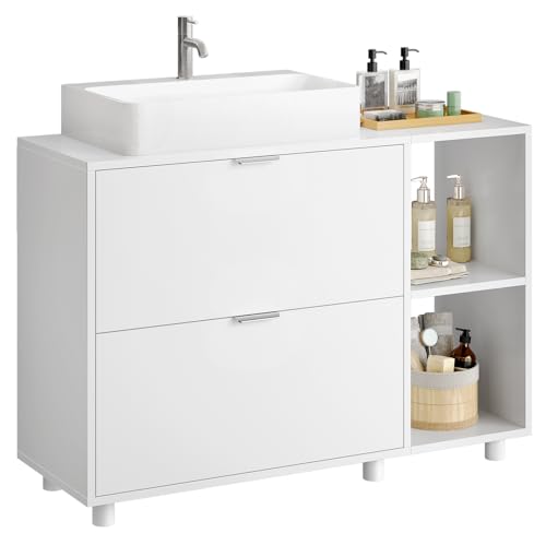 FORABAMB Meuble Salle de Bain, Meuble sous Lavabo ave 2 Grand Tiroirs, 2 Étagères Ouvertes, Installation Possible à Droite ou à Gauche, Meuble sous Evier,...