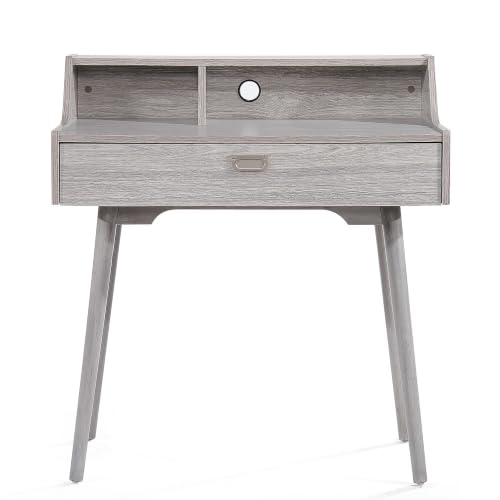 Image of Aero Study Desk Modern Writing Table with Storage Drawer and Built in Hutch | Workstation Vanity Table for Students | Space Gray