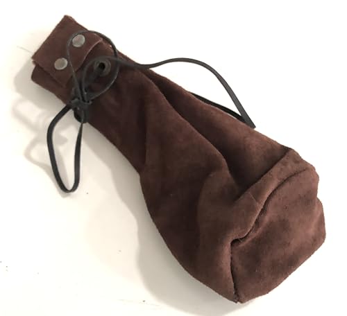 Generic Medieval Suede Drawstring Dark Brown Pouch Bag, Ideal for SCA LARP Reenactment & Ren Fair, Leather Drawstring Pouch Bag, Renaissance Pouch Bag