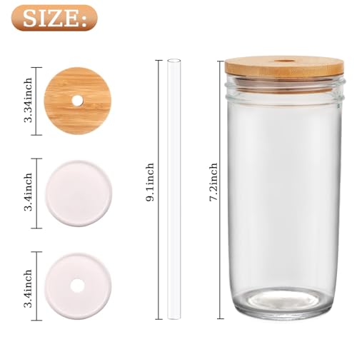 24 ozReusableSmoothieCups with Lid & Straw, Iced Coffee & Boba Compatible Glass