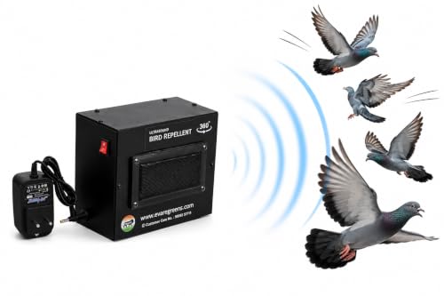 Image of Ultrasonic Bird Repellent Machine 360 Degree Coverage Bird Deterrent Device for Farm Warehouse Garden Rooftop Factory Pigeon Crow Up to 5000 Sq Ft | Noisy Machine Better for Industrial Use | Pigeon Deterrent, Plug-In Powered, All Directions Protection, Ultrasonic Sound Waves, Indoor & Outdoor Use