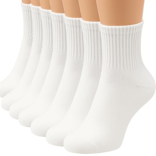 Women’s Casual Crew Calf Socks - Soft Comfortable Lightweight Cotton Blend Above Ankle Socks for Woman 7 Pairs Size 5-11