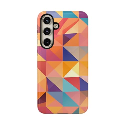 Coque Samsung S24 Plus orange résistante brillante motif géométrique angulaire