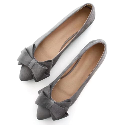TN TANGNEST Women Fashion Bowknot Flats Comfort Pointed Toe Dress Shoes Grey 38(6.5) 2