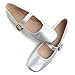 TN TANGNEST Women's Mary Jane Flats Fashion Round Toe Ballet Flats Comfortable Ankle Strap Flats Silver 40(7.5)