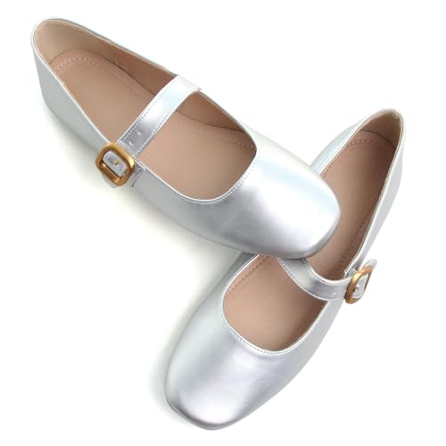 Image of TN TANGNEST Women's Mary Jane Flats Bow Ballet Shoes | Round Toe Flats with Buckle Strap Dressy Comfortable Faux Suede Flats