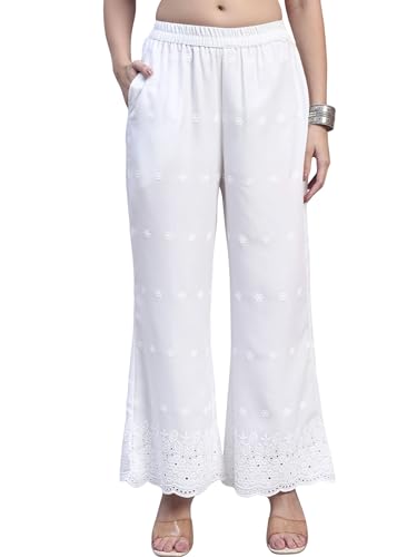 Image of SHOPPING QUEEN Women's Cotton Embroidered Chikankari Palazzo
