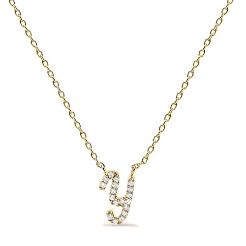 10K Yellow Gold Diamond Accent "Y" Initial Script Style Pendant Necklace