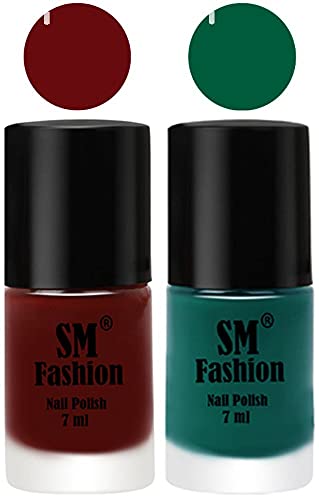 Image of Long Lasting Nail Polish | Nail Paint Combo 7 ml Each) - Set of 2 Wine Red-Green