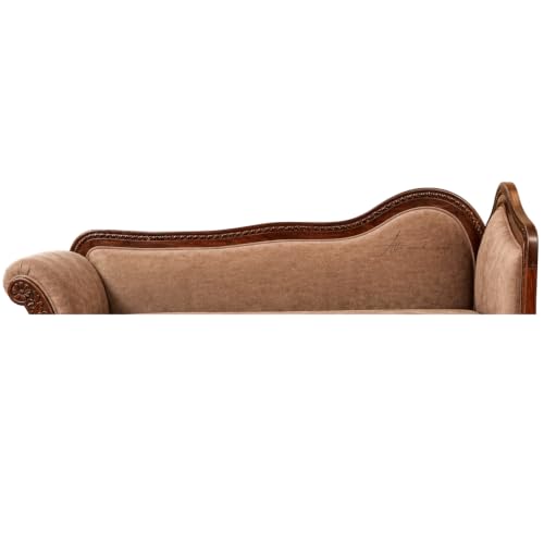 Image of Victorian Style Chaise Lounge, Tufted Cream Upholstery, Mahogany Wood Frame, Classic Living Room Furniture (Dark Walnut Brown)