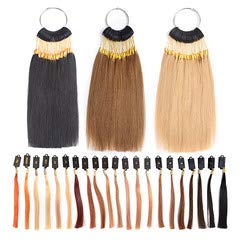 30 strands/set Hair Color Swatches Testing with Gold Buckles Samples Real Human Straight Hair Ring Extensions for Hairdresser/Hairdressing School/Salon Hairdressing Brown 5